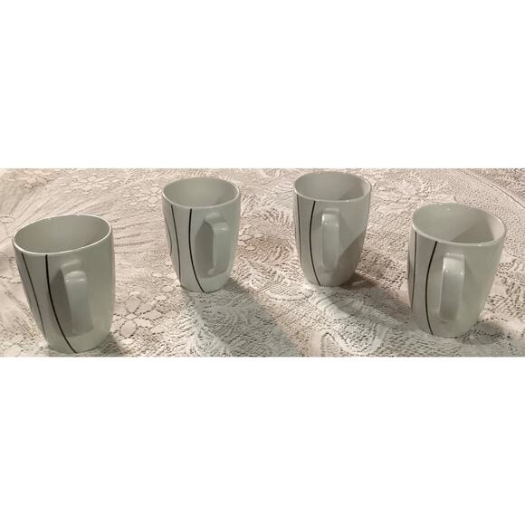 Set 4 Corelle Coordinates White & Black SIMPLE LINES Porcelain 12oz Coffee Mugs - Picture 7 of 9
